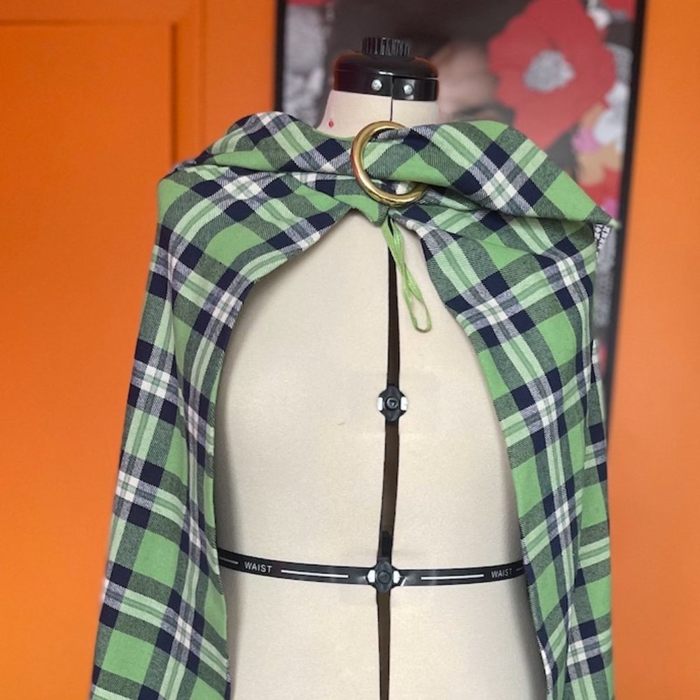 Green Wool Tartan Bergdoff Goodman 70s cape